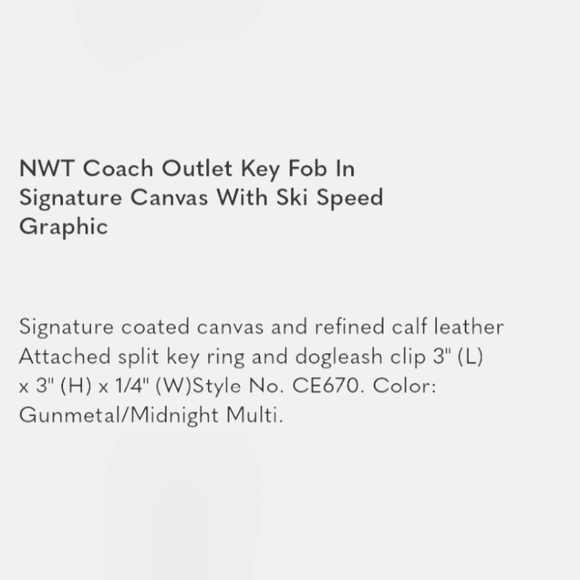 NWT Coach Key Fob In Signature Canvas With Ski Speed Graphic - Picture 2 of 3